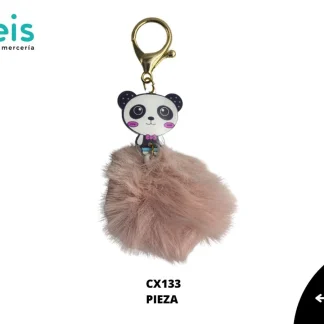MINI PELUCHE LLAVERO POMPOM BEIGE OSO PANDA CHAPITAS