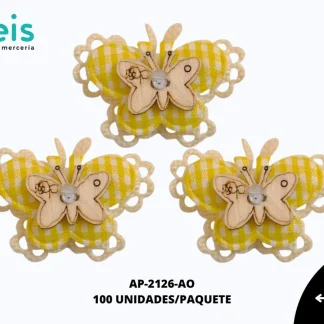 APLICACION YUTE MADERA ADORNO MARIPOSA REF: DP-0068 AMARILLO 100 U/PQT