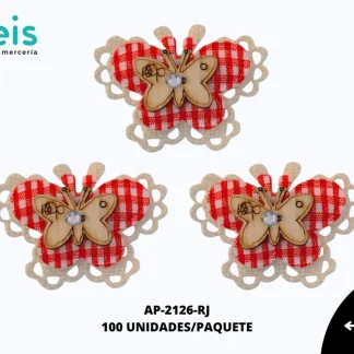 APLICACION YUTE MADERA ADORNO MARIPOSA REF: DP-0068 ROJO 100 U/PQT
