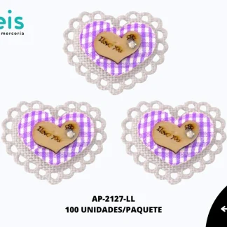 APLICACION YUTE MADERA CORAZONREF: DP-0072 LILA 100 U/PQT