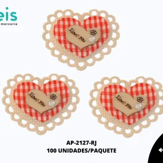 APLICACION YUTE MADERA CORAZONREF: DP-0072 ROJO 100 U/PQT