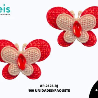APLICACION YUTE PIEDRA ADORNO MARIPOSA REF: DP-0069 ROJO 100 U/PQT