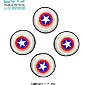 PARCHES RELIEVE Y ESTAMPADO ESCUDO CAPITAN AMERICA CON LUZ LED DLL0017 100 PZ/PQT BLANCO