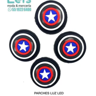 PARCHES RELIEVE Y ESTAMPADO ESCUDO CAPITAN AMERICA CON LUZ LED DLL0019 100 PZ/PQT NEGRO