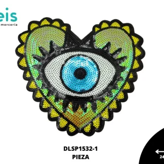 PARCHES LENTEJUELA OJO CORAZON DLSP1532-1 24cmX22cm AMARILLO