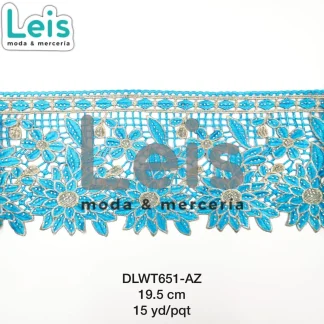 GUIPIUR BORDADO DECORADO DLWT651-AZ AZUL 19.5 CM 15 YARDAS/PAQUETE