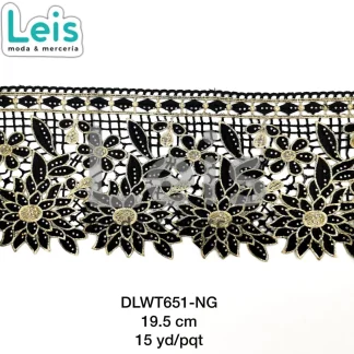 GUIPIUR BORDADO DECORADO DLWT651-NG NEGRO 19.5 CM 15 YARDAS/PAQUETE