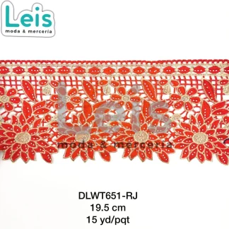 GUIPIUR BORDADO DECORADO DLWT651-RJ ROJO 19.5 CM 15 YARDAS/PAQUETE