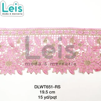 GUIPIUR BORDADO DECORADO DLWT651-RS ROSA 19.5 CM 15 YARDAS/PAQUETE