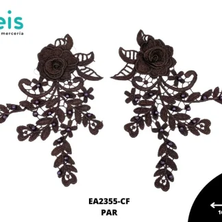 APLICACIONES EN PAR COLOR POLIESTER BRILLOSO 3D EA2355-CF 16cmX21cm CAFE