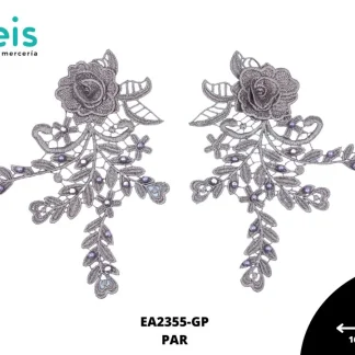 APLICACIONES EN PAR COLOR POLIESTER BRILLOSO 3D EA2355-GP 16cmX21cm GRIS PERLA