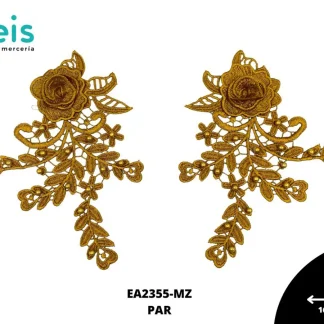 APLICACIONES EN PAR COLOR POLIESTER BRILLOSO 3D EA2355-MZ 16cmX21cm MOSTAZA