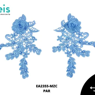 APLICACIONES EN PAR COLOR POLIESTER BRILLOSO 3D EA2355-MZC 16cmX21cm MEZCLILLA