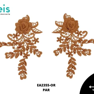 APLICACIONES EN PAR COLOR POLIESTER BRILLOSO 3D EA2355-OR 16cmX21cm ORO