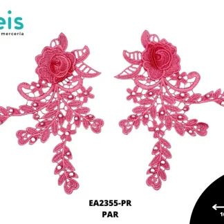 APLICACIONES EN PAR COLOR POLIESTER BRILLOSO 3D EA2355-PR 16cmX21cm ROSA
