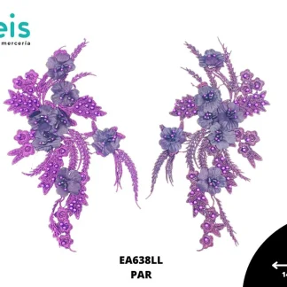 APLICACIONES EN PAR COLOR POLIESTER BRILLLOSO FLORAL EA638LL 14cmX10cm LILA