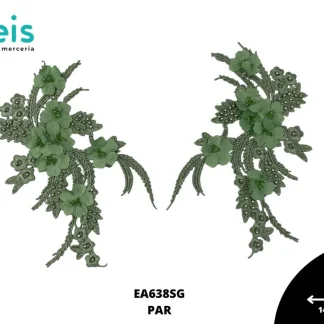 APLICACIONES EN PAR COLOR POLIESTER BRILLLOSO FLORAL EA638SG 14cmX10cm SAGE