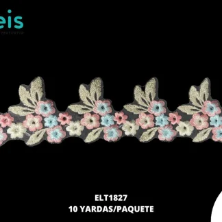 GUIPIUR BORDADO PLANO ELT1827 MULTICOLOR 6 CM 10 YARDAS/PAQUETE