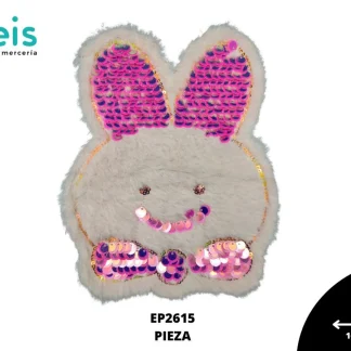 PARCHES BORDADOS Y ESTAMBRE CABEZA CONEJO PELUCHE CON LENTEJUELA EP2615 16cmX20cm