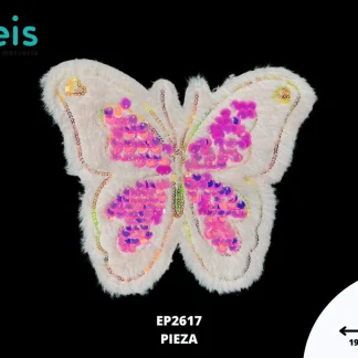 PARCHES BORDADOS Y ESTAMBRE MARIPOSA PELUCHE CON LENTEJUELA EP2617 19.5cmX17.5cm