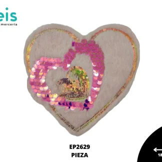 PARCHES BORDADOS Y ESTAMBRE CORAZON PELUCHE CON LENTEJUELA EP2629 18.5cmX18.5cm