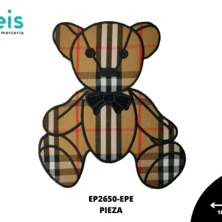 PARCHES BORDADOS Y ESTAMBRE OSO BEIGE MOÑO NEGRO EP2650-EPE 18.5cmX22cm
