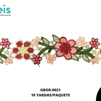 GUIPIUR BORDADO PLANO GBOR-0021 MULTICOLOR 5.5 CM 10 YARDAS/PAQUETE