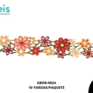 GUIPIUR BORDADO PLANO GBOR-0024 ROJO 4 CM 10 YARDAS/PAQUETE