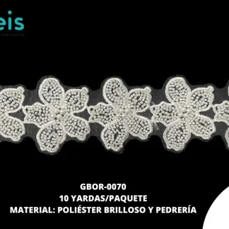 GUIPIUR POLIESTER BRILLOSO DECORADO GBOR-0070 BLANCO 6.5 CM 10 YARDAS/PAQUETE