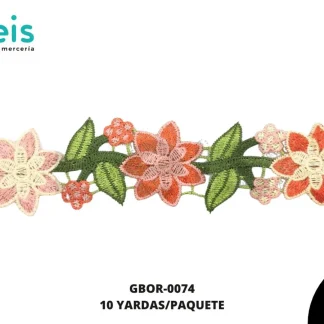 GUIPIUR BORDADO PLANO GBOR-0074 MULTICOLOR 5.5 CM 10 YARDAS/PAQUETE
