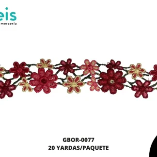 GUIPIUR BORDADO PLANO GBOR-0077 ROJO 3 CM 20 YARDAS/PAQUETE