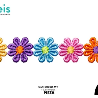 GUIPIUR BORDADO PLANO GUI-00002-MT MULTICOLOR 2.7 CM 15 YARDAS/PAQUETE