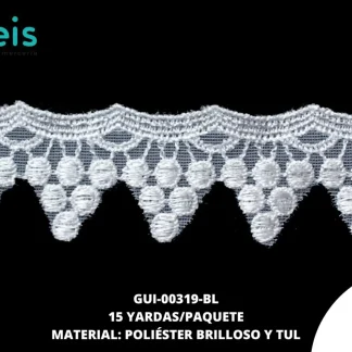 GUIPIUR POLIESTER BRILLOSO PLANO TUL GUI-00319-BL BLANCO 3.5 CM 15 YARDAS/PAQUETE