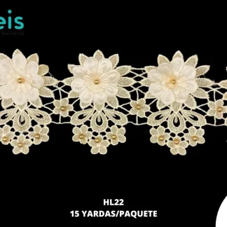 GUIPIUR BORDADO DECORADO HL22 DORADO 10 CM 15 YARDAS/PAQUETE
