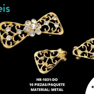 HERRAJE STRASS MOÑO FLOR 51X21mm REF: DK3020 DORADO ROSADO 10u/pqt