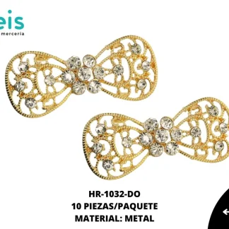 HERRAJE STRASS MOÑO FLOR 52X23mm REF: DK3021 DORADO ROSADO 10U/PQT