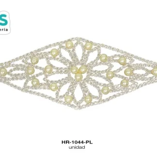 HERRAJE STRASS FLOR PERLA 15.5X5.5cm REF: 4 PLATA