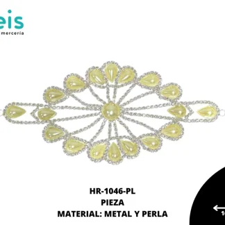 HERRAJE STRASS OVAL PERLA 16X7.5cm REF: 6 PLATA