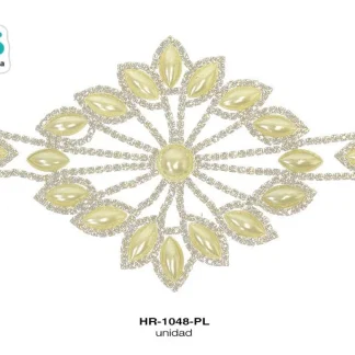 HERRAJE STRASS FLOR PERLA 16X8.8cm REF: 8 PLATA