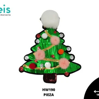 PARCHES LENTEJUELA ARBOL DE NAVIDAD CON POMPON HW190 18.5cmX23cm