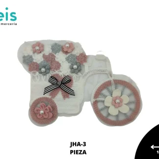 PARCHES BORDADOS Y ESTAMBRE BICICLETA CON FLORES Y PERLA JHA-3 15cmX10cm