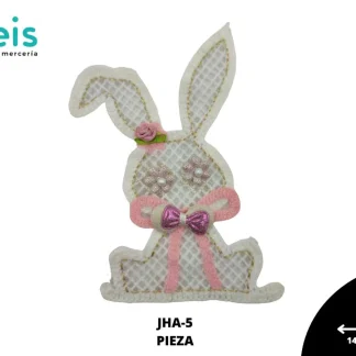 PARCHES BORDADOS Y ESTAMBRE CONEJO MOÑO CON PERLA JHA-5 14.5cmX18.5cm