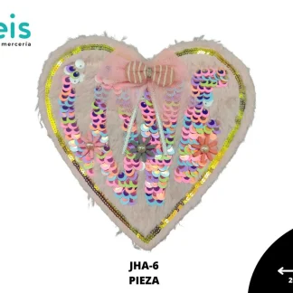 PARCHES BORDADOS Y ESTAMBRE CORAZON PELUCHE CON LENTEJUELA JHA-6 20cmX19cm