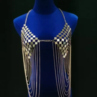BRASIER CUADROS CON CADENA DORADO