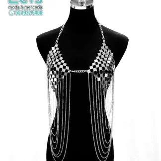 BRASIER CUADROS CON CADENA PLATA
