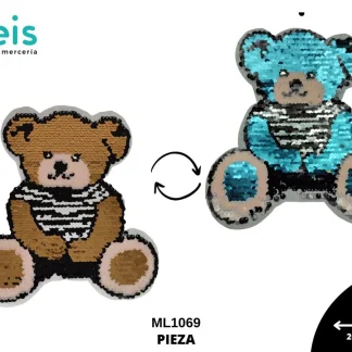 PARCHES LENTEJUELA OSO SENTADO C/PLAYERA ML1069 20cmX21.5cm