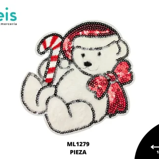 PARCHES BORDADOS Y ESTAMBRE OSO POLAR NAVIDEÑO ML1279 18cmX18cm BLANCO