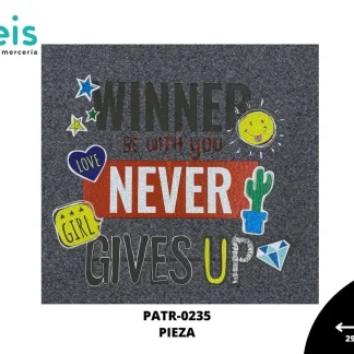PARCHES DTF WINNER NEVER GIVES UP A4 PATR-0235 29.5cmX26.5cm MULTICOLOR