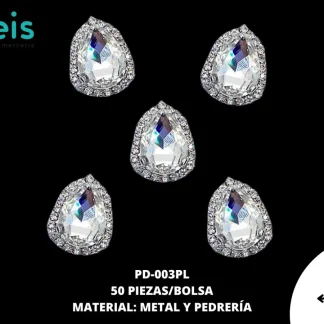 REMACHE COSTURA LAGRIMA PIEDRA PD-003PL 13mmX18mm 50 PZ/PQT PLATA