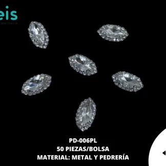 REMACHE COSTURA OVAL PIEDRA PD-006PL 7mmX14mm 50 PZ/PQT PLATA
